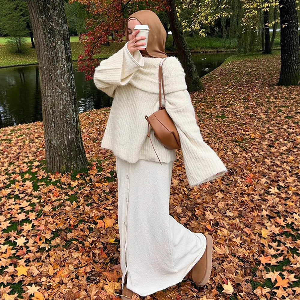 Damen Oversized Strickpullover mit weitem Schnitt und tiefem V-Ausschnitt R&B