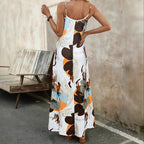 Damen Langärmliges Sommermaxikleid mit floralem Design und Spaghetti-Trägern R&B