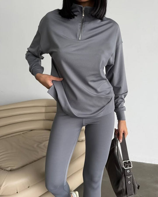 Damen Sportlicher Hoodie mit Stehkragen R&B