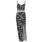 Damen Set aus Crop-Top und Knielangem Rock mit Raffungen R&B
