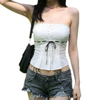 Damen-Spitzen-Bandeau-Top mit Raffungen und dekorativem BindR&Band R&B