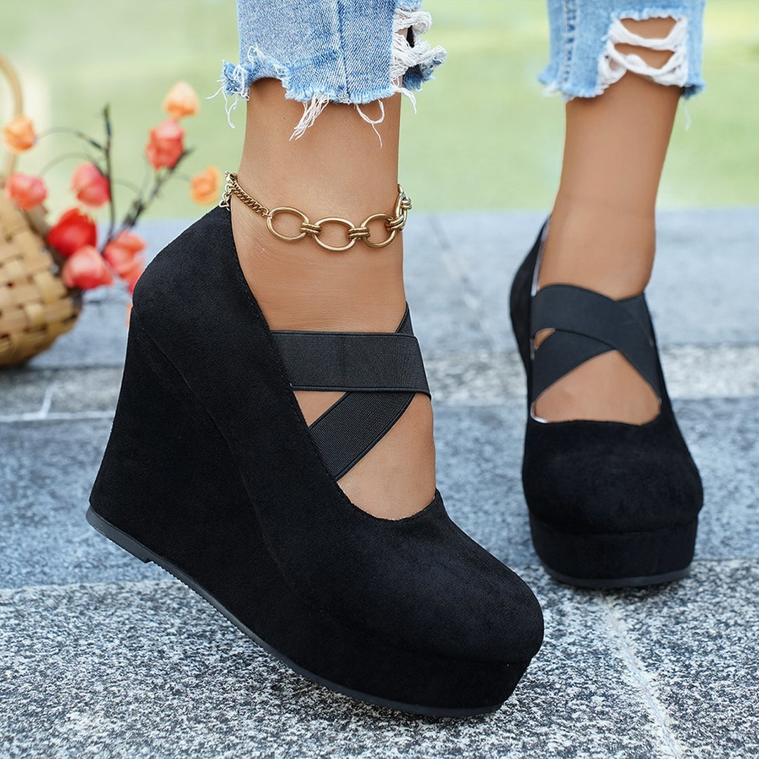 Damen Wedge-Pumps mit schnallenverziertem Fesselriemen und geflochtenem Absatz R&B