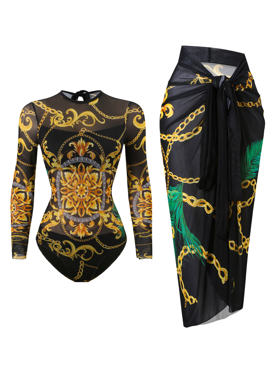 Damen Badeanzug mit elegantem transparentem Wickelrock R&B