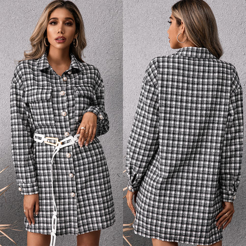 Damen Karo Hemdblusenkleid R&B