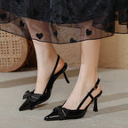 Damen Slingback-Pumps mit dekorativem Schleifen-Detail und spitzem Absatz