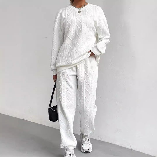 Damen gemütlicher Strick-Loungewear-Set mit Struktur R&B