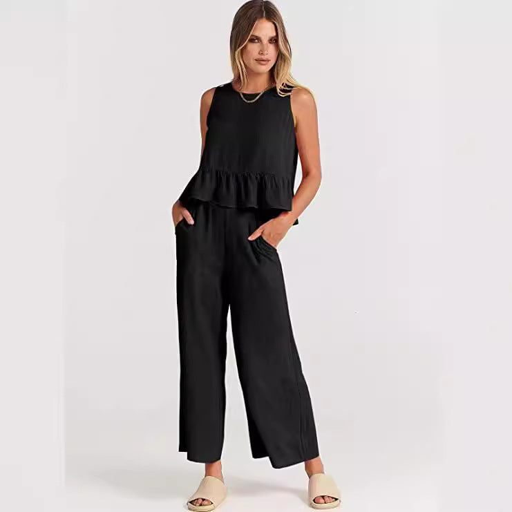 Damen Lässiger Peplum-Jumper mit weit geschnittenen Hosen R&B