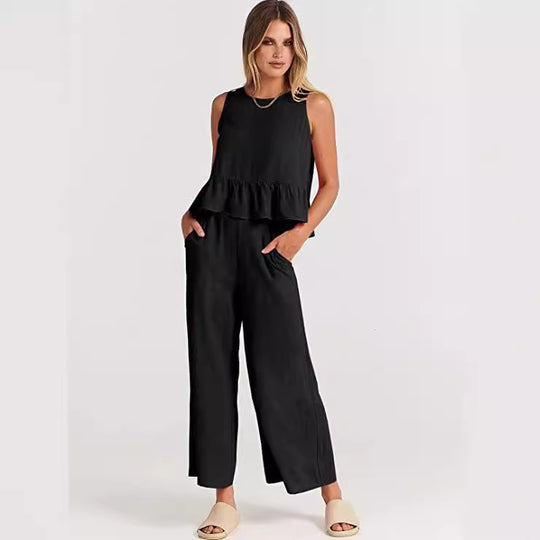 Damen Lässiger Peplum-Jumper mit weit geschnittenen Hosen R&B