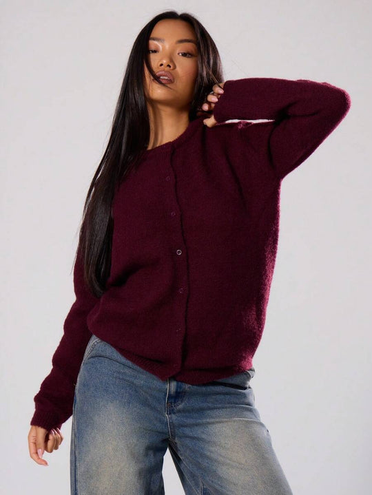 Damen weich gestrickte Knopfpullover R&B