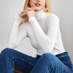 Damen Rippstrickpullover mit hohem Kragen und figurschmeichelndem Schnitt R&B