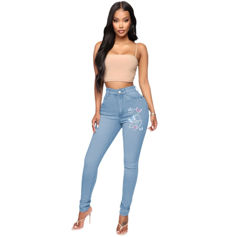 Damen Slim-Fit Jeans mit floralem Stickdesign R&B