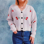 Damen Strickjacke im fröhlichen Kirschmotiv R&B