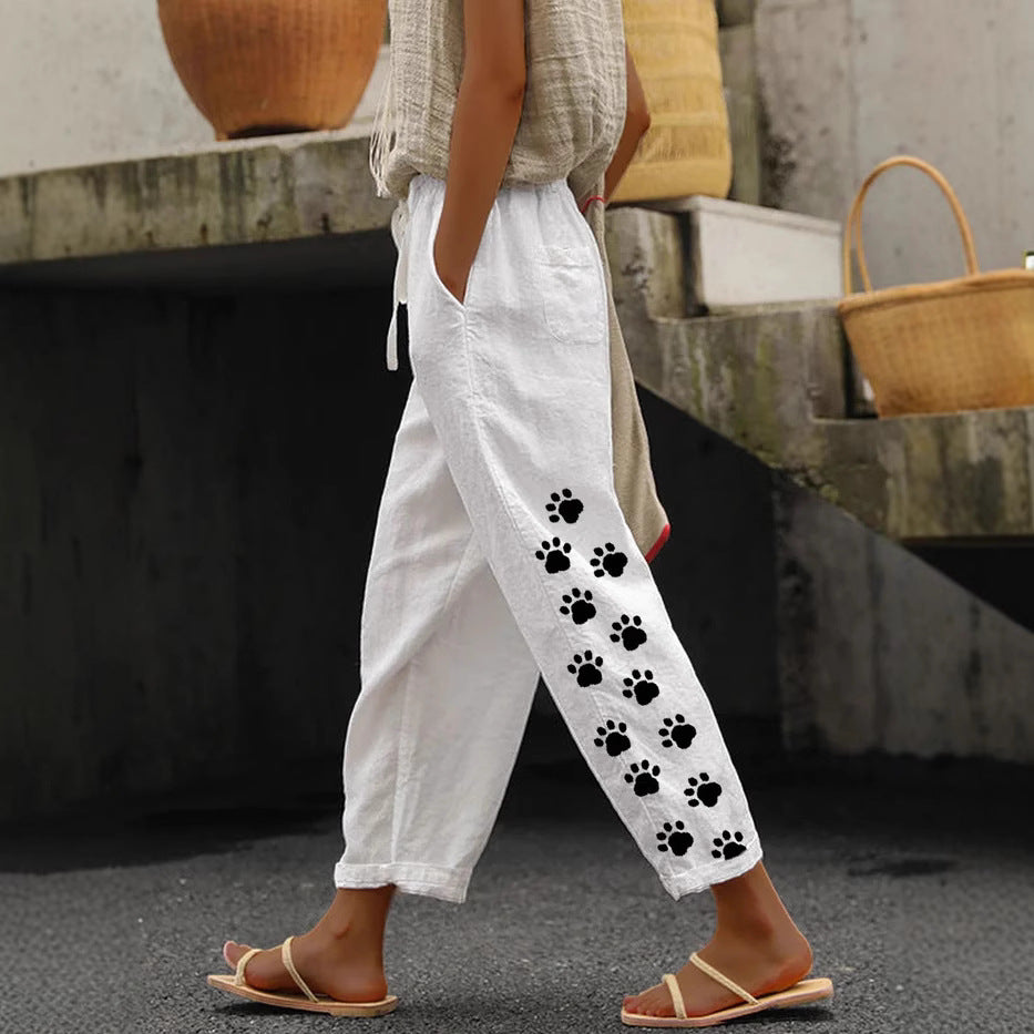 Damen Freizeithose mit tierischem Pfotenmotiv R&B