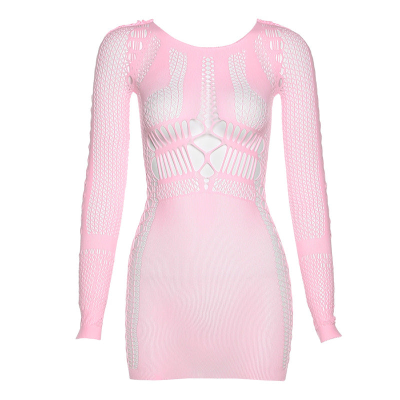 Damen Netzkleid mit langen Ärmeln R&B