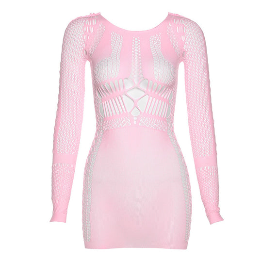 Damen Netzkleid mit langen Ärmeln R&B