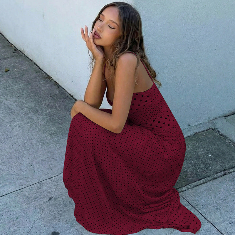 Damen Maxikleid mit verspielten Polka-Dots und schickem Halterdesign R&B