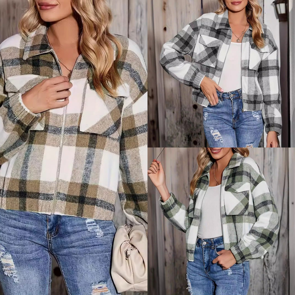 Damen Karierte Oversize-Hemdjacke mit Taschen R&B