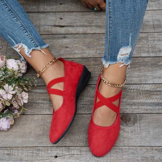 Damen Komfortable und elegante Ballerinas mit verstellbaren Kreuzriemen R&B