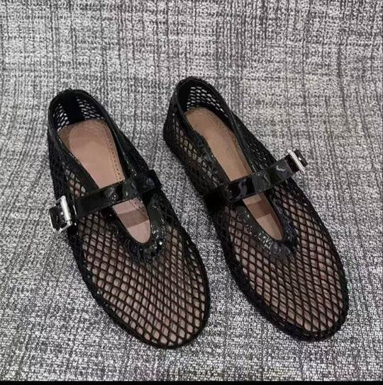 Damen Netz-Ballerinas mit elegantem Riemen und bequemer Sohle R&B