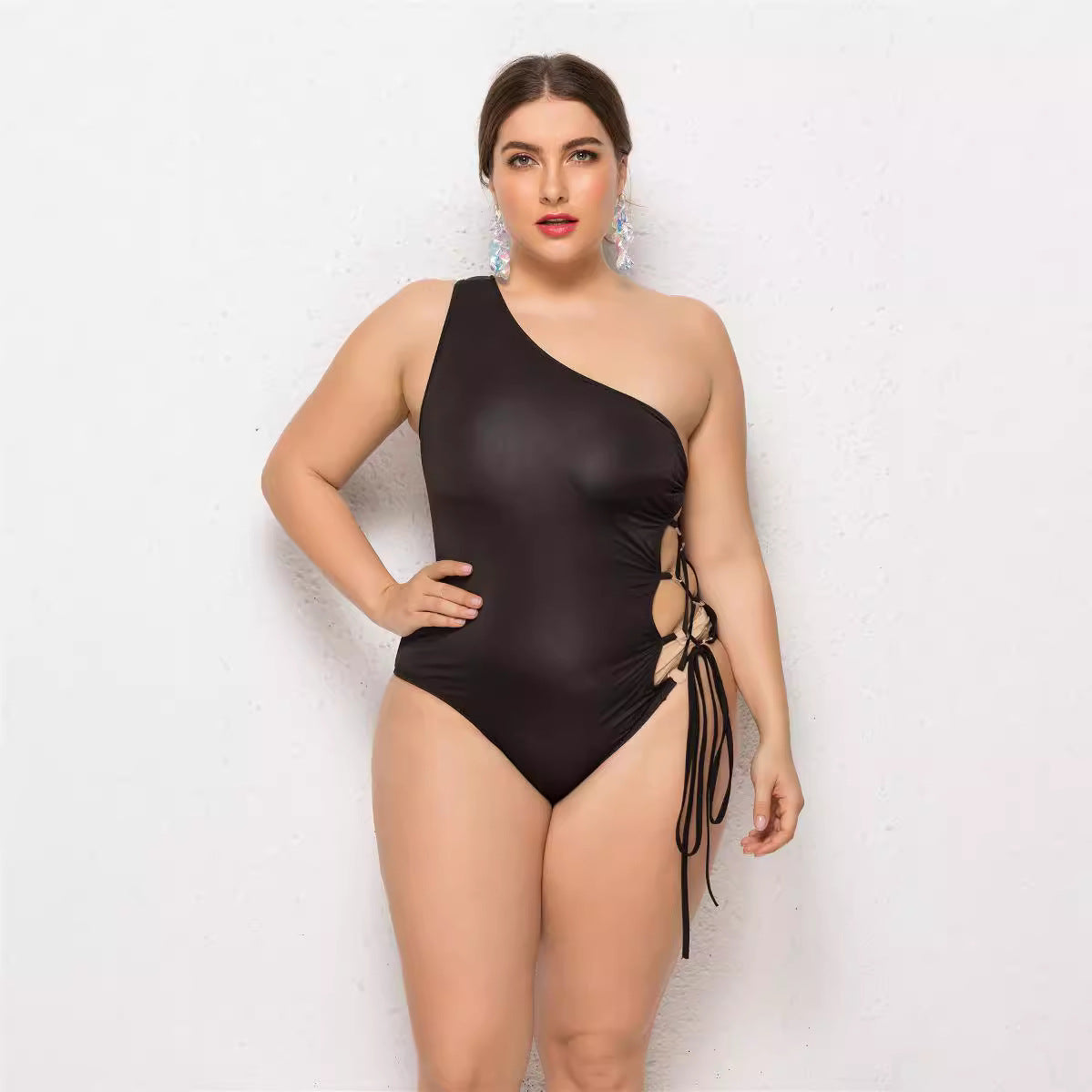 Damen Einseitiger Badeanzug mit verstellbaren Schnürdetails R&B