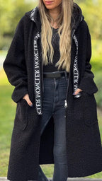 Damen Modischer Oversized-Fleece-Mantel mit praktischen Taschen und Kapuze R&B
