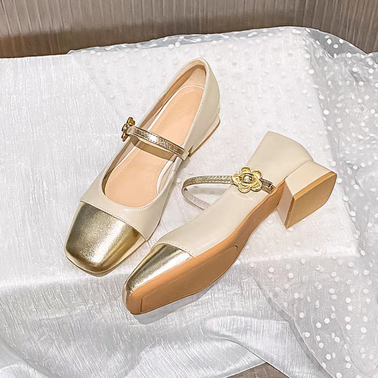 Damen elegante Ballerinas mit geschwungenem Riemen und glänzender Zehenkappe R&B