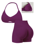 Damen Sport-Bikini-Oberteil mit hoch geschnittenen Shorts und nahtlosem Design R&B