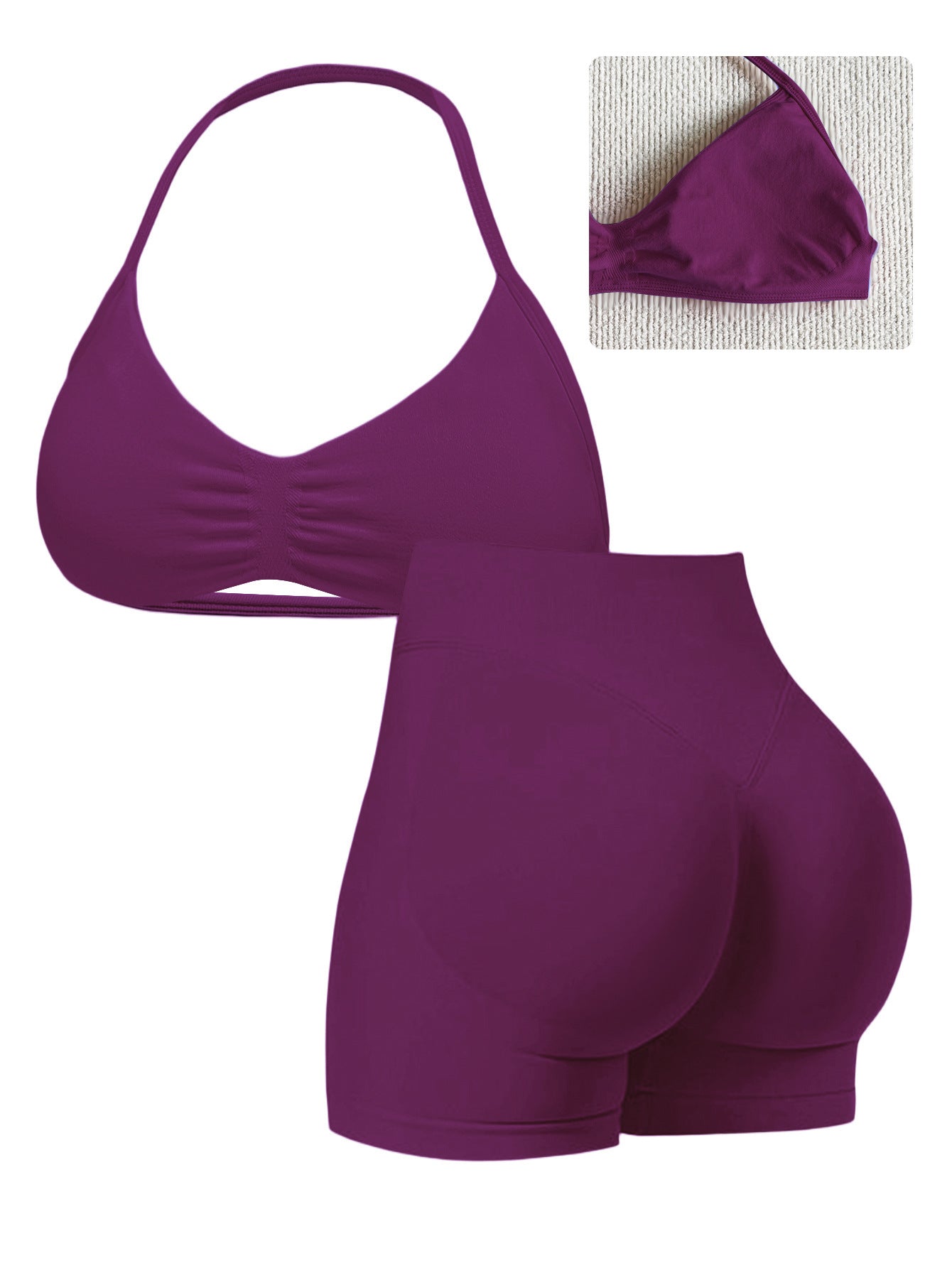 Damen Sport-Bikini-Oberteil mit hoch geschnittenen Shorts und nahtlosem Design R&B