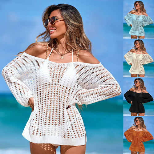 Damen luftige Häkel-Strandtunika mit offenen Ärmeln und stylischem Schnitt R&B