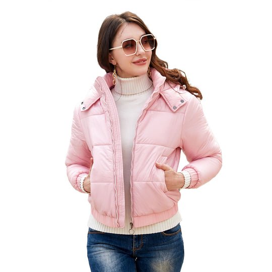 Damen glänzende Steppjacke mit abnehmbarer Kapuze R&B