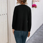Damen lässiger Strickpullover mit dekorativen Knöpfen und weitem Schnitt R&B