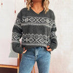 Damen gemütlicher Strickpullover mit traditionellem Muster R&B