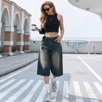 Damen Weite Denim-Culotte mit modischer Nackenbindung R&B