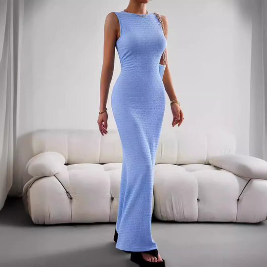 Damen elegantes Maxikleid mit innovativer Raffung und Taillengürtel R&B
