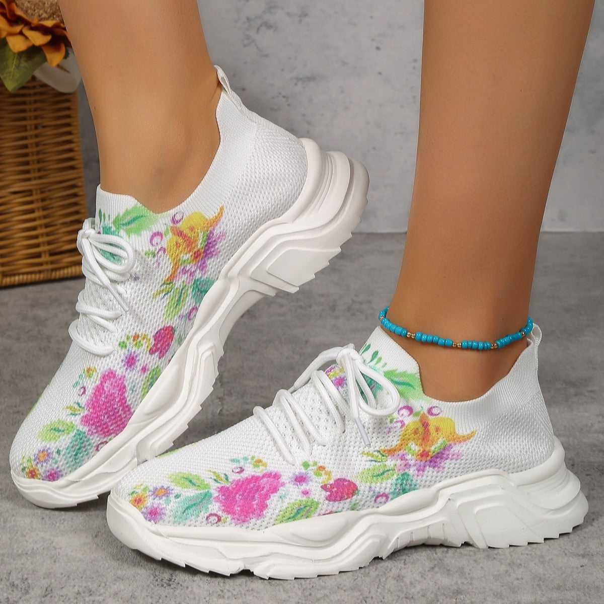 Damen Sportliche Sneaker mit floralem Muster und atmungsaktivem Obermaterial R&B