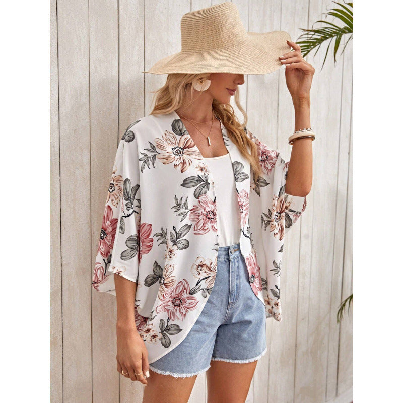 Damen Modischer Kimono mit floralem Design und weit geschnittenen Ärmeln R&B
