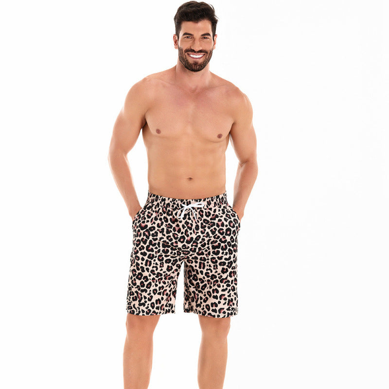Herren Badeshorts im modernen Leopardenmuster mit verstellbarem Bund R&B