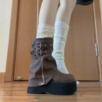 Damen Modische Plateau-Stiefel mit coolem Riemen-Design und innovativer Reißverschlussöffnung R&B