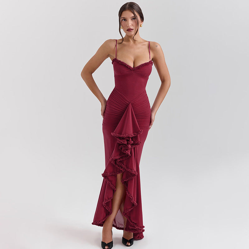 Damen Elegantes Maxikleid mit voluminösen Rüschen und figurformendem Schnitt R&B