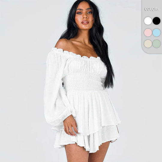 Damen Voluminöses Off-Shoulder Kleid mit voluminösen Ärmeln R&B