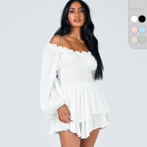 Damen Voluminöses Off-Shoulder Kleid mit voluminösen Ärmeln R&B