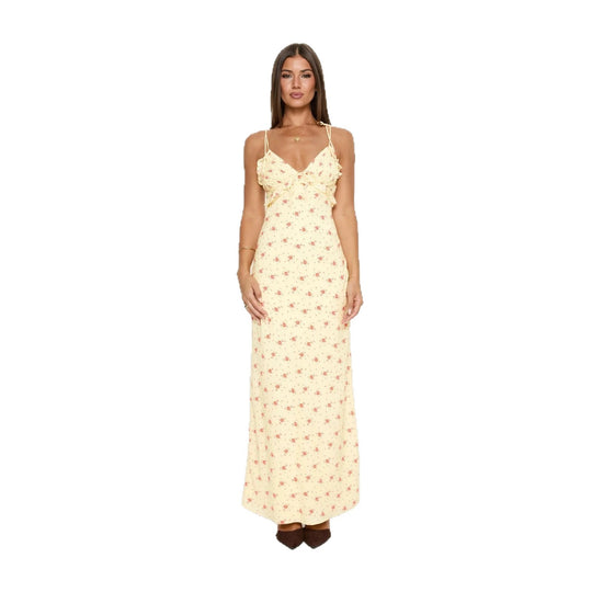 Damen Maxi-Kleid mit verspieltem Blumenmuster und verstellbaren Spaghetti-Trägern R&B