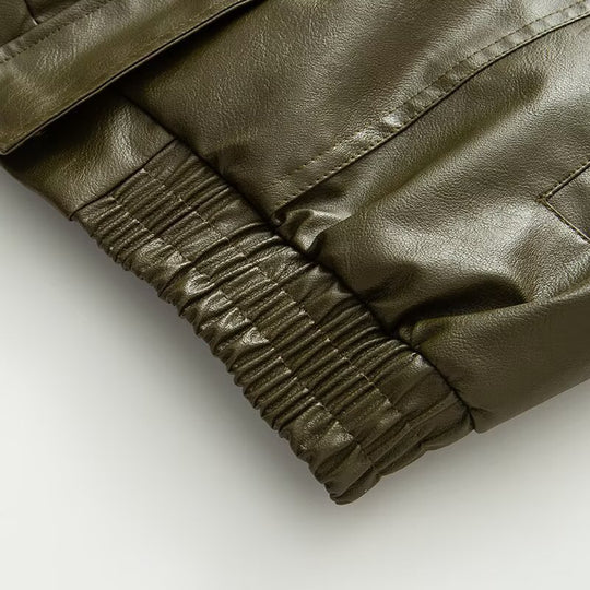 Damen Kunstlederjacke mit elastischem Bund und lässigem Schnitt R&B
