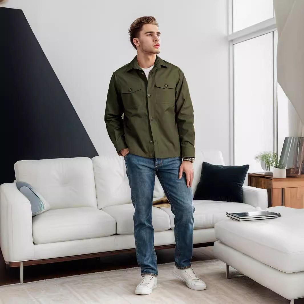 Herren lässige Utility-Jacke mit praktischen Klappentaschen und modernem Schnitt R&B