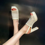 Damen Plateau-Heels mit elegantem Geflecht und komfortablem Blockabsatz