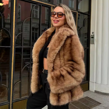 Damen Fuchsimitat Mantel R&B