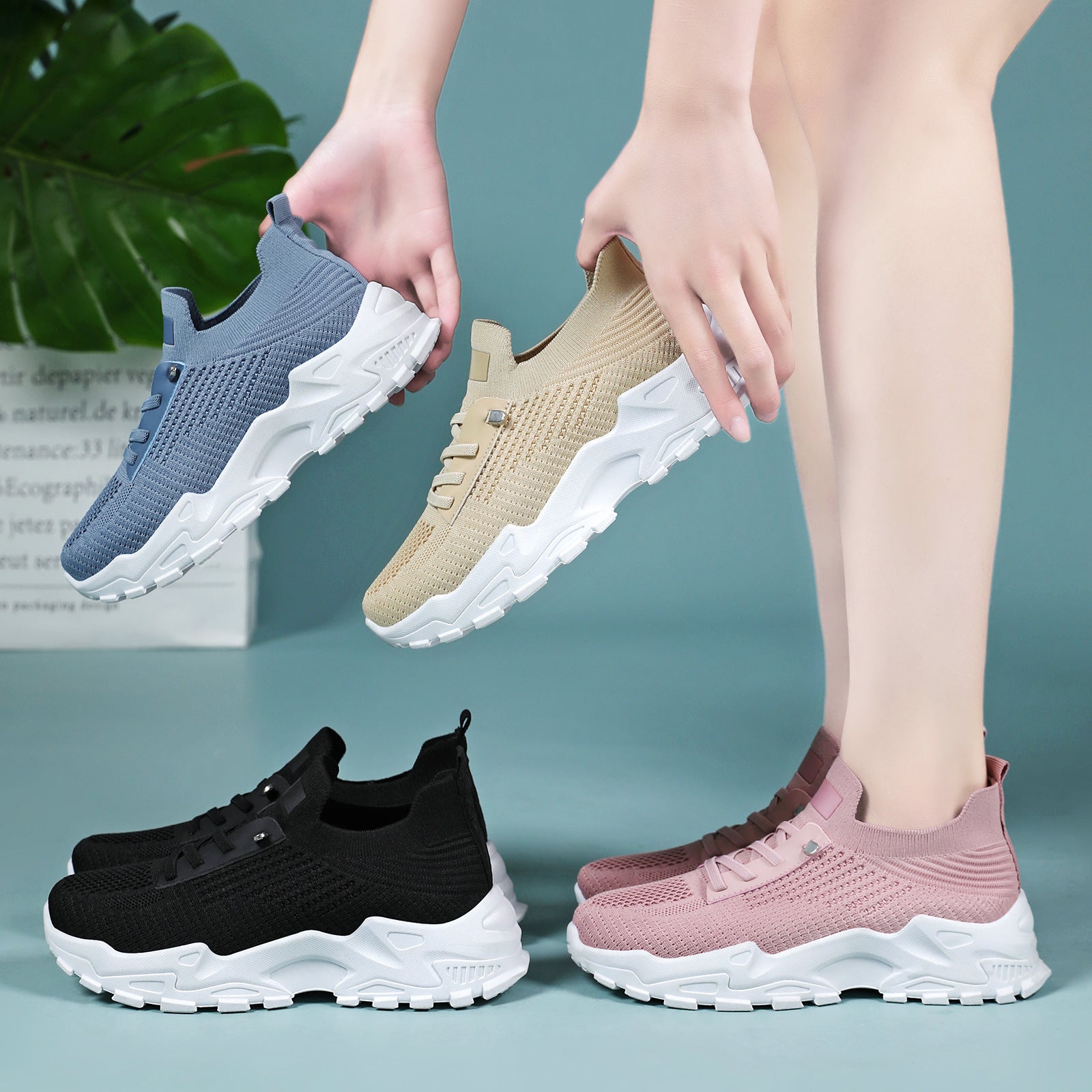 Damen Sportliche atmungsaktive Sneakers mit elastischem Einstieg R&B