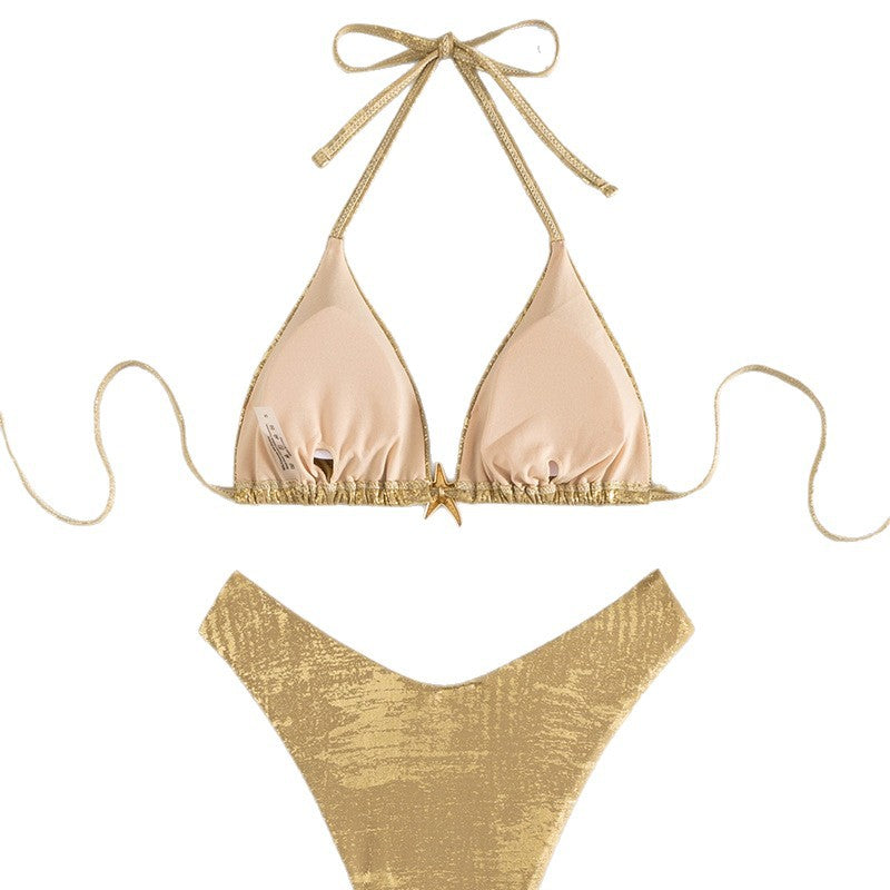 Damen Glänzendes Triangel-Bikini-Set mit verstellbaren Trägern R&B