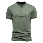 Herren Kurzarm Henley-T-Shirt mit modernem Reißverschluss und hochwertiger Baumwollmischung