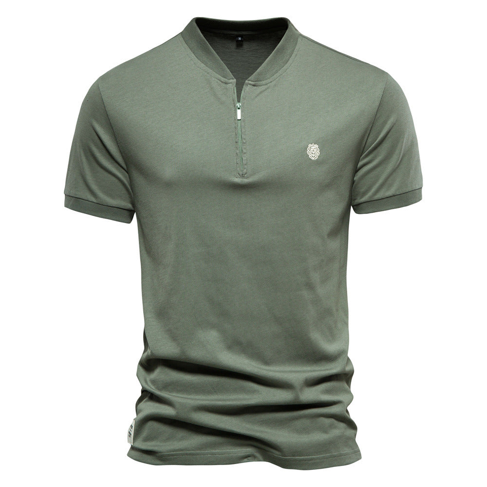 Herren Kurzarm Henley-T-Shirt mit modernem Reißverschluss und hochwertiger Baumwollmischung
